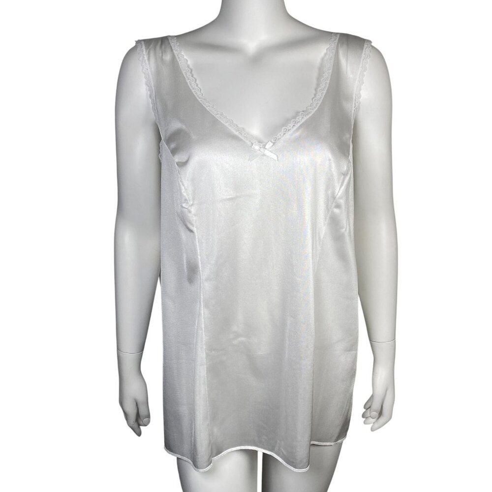 Vintge Velrose Nylon V Neck Camisole Size 48 White Sleeveless Lace Trim